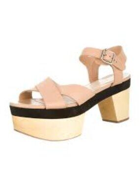 Loeffler Randall Nude Leather Platform Sandals, Size 9
